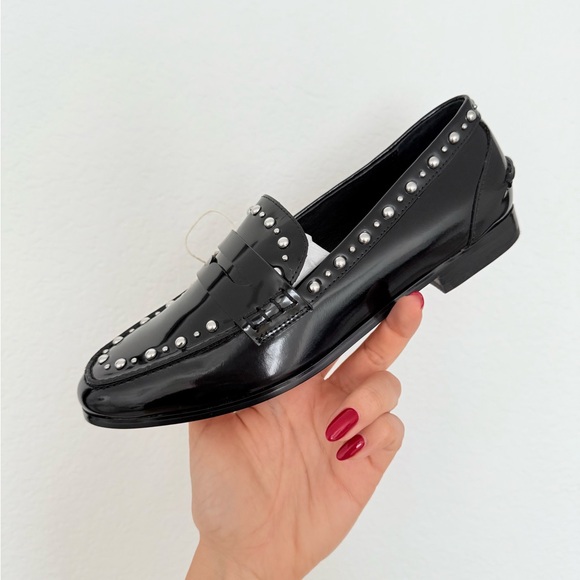 063 Italian Leather Bibi Lou Black Loafers with Studded Details SZ37 - Picture 1 of 4